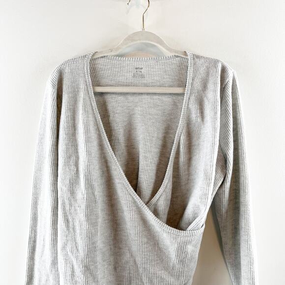 Aerie Gray Long Sleeve Wrap Top - Picture 5 of 9
